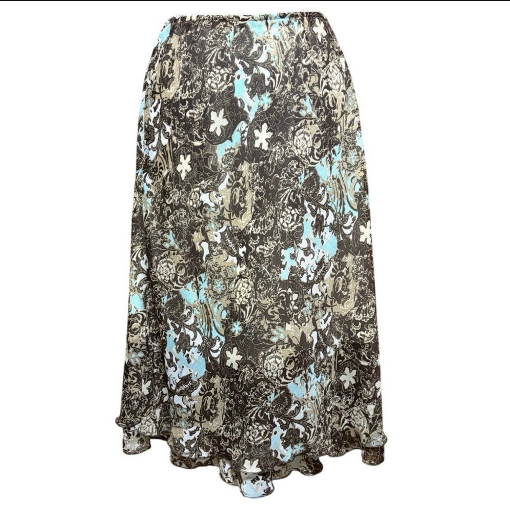 Vintage Y2K sheer whimsigoth skirt brown‎ blue women's M petite boho fairy